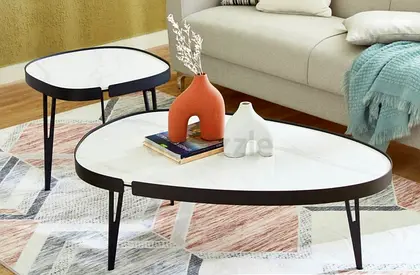 Set of 2 modern nesting coffee tables with marble-effect tops