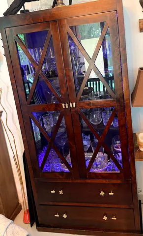 Solid Wood Glass-Front Display Cabinet with Drawers