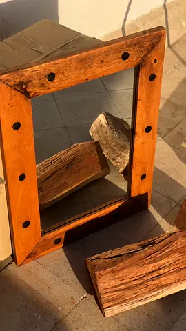 Solid Wood Framed Mirror with Rustic Inset Lights