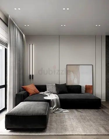 Modern Black L-Shaped Sectional Sofa with Ottoman