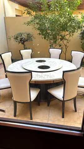 Round Marble Dining Table with 8 Chairs and Lazy Susan