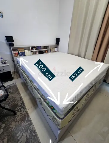 King Size Bed with Storage Headboard and  free 2 Mattress