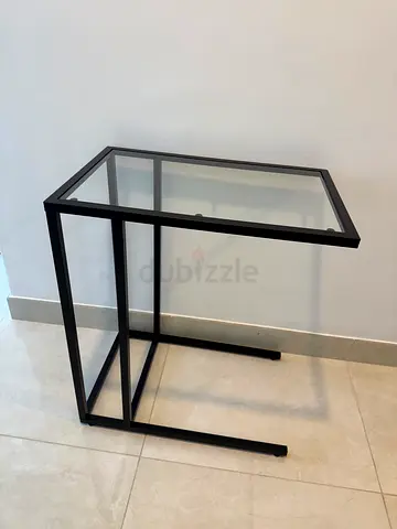 Modern Glass Top Side Table with Black Metal Frame×2