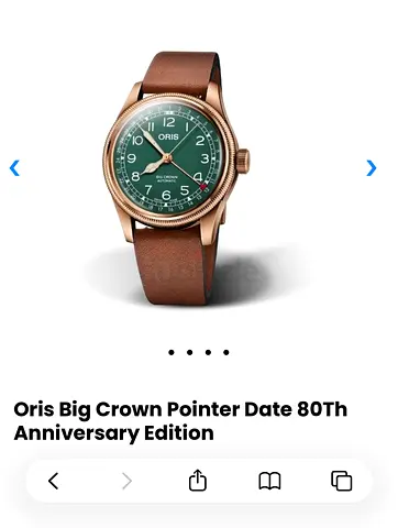 Oris Big Crown Pointer Date 80th Anniversary Edition - Bronze/Green, Like New