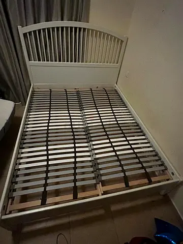 White Wooden Double Bed Frame with Slatted Base — Good Condition