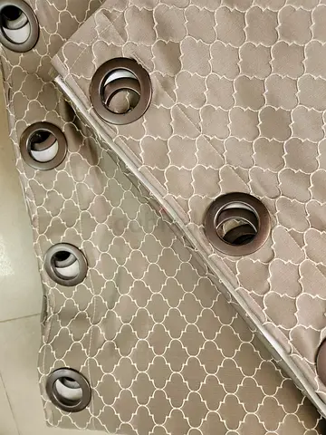 Beige Geometric Eyelet Curtains (Set) - Good Condition