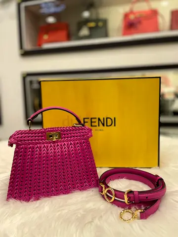 Fendi Pink Woven Shiny Nappa Petite Peekaboo ISeeU Satchel Bag (Authentic/New)