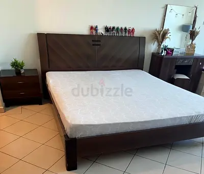 King size Bed with Mattress and 2 side table for sale