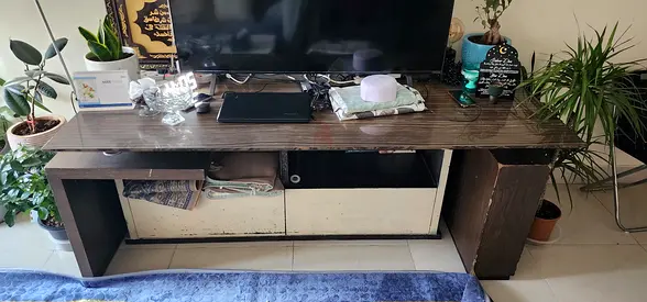 Free Marble Wooden TV Stand / Entertainment Unit - Dark Wood Finish