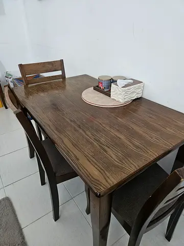 Solid Wood Dining Table with 4 Chairs - Dark Finish. Size- W118cm x D73cm x H72cm.