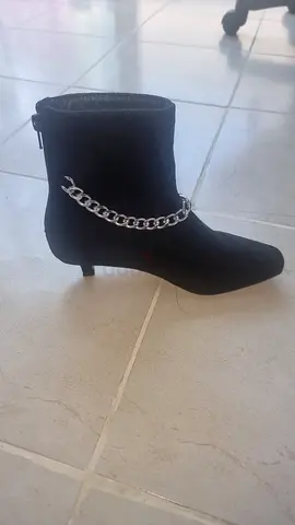 Black suede ankle boots with chain detail, size 35