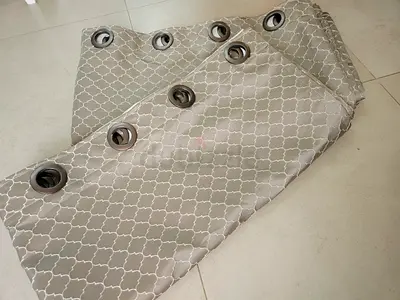 Beige Geometric Eyelet Curtains (Set) - Good Condition