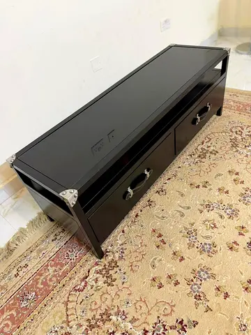Black Low TV Unit / Media Console with Two Drawers