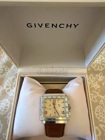 Vintage Givenchy mens leather strap square watch with original box