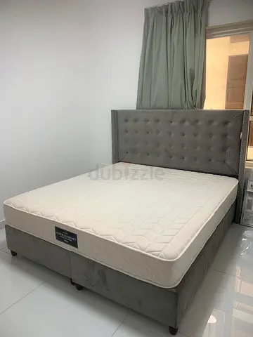 King size upholstered bed frame with mattress Pan Home - grey, excellent condition