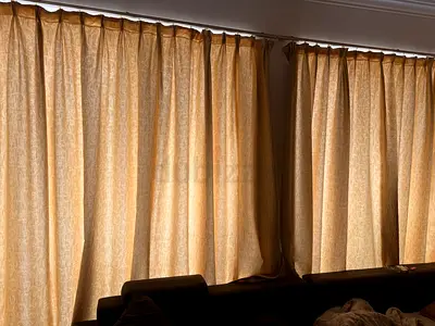 Beige patterned full-length curtains – 3 panels, good condition
