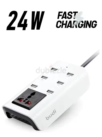 Budi 6-USB Fast Charging Power Strip with Universal Socket - 24W