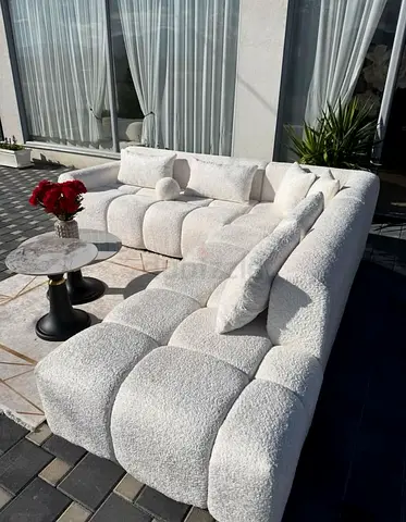 Large L-shaped Bouclé Modular Sofa —