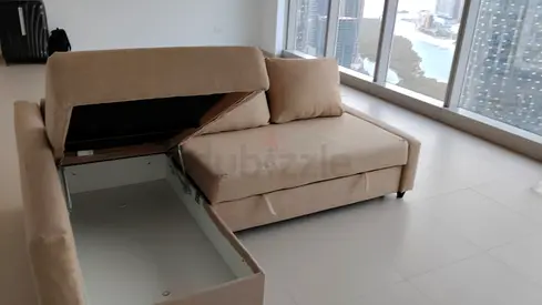 Ikea Beige L-shaped Storage Sofa Bed — Good Condition