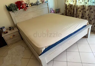 Queen size Bed with Mattress and side tables for sale