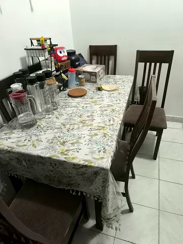 Wooden 6-Seater Dining Table with Chairs - Good Condition