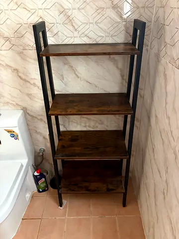 Rustic Ladder Shelf Unit - 4-Tier Wooden  Metal Shelving