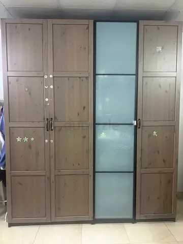Large Wooden Wardrobe / Armoire with Sliding Glass Panels