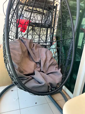 Black Rattan Egg Hanging Chair with Cushion - Good Condition
