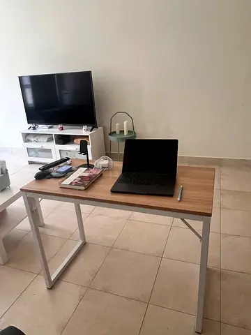 Lightwood Home Office Desk with Metal Frame - Good Condition