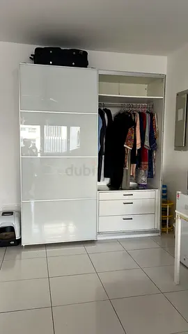 IKEA White Sliding Door Wardrobe with Drawers - Good Condition