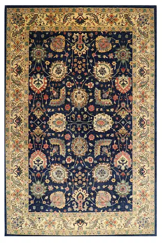 3x4 Classical Navy Blue and Beige Patterned Area Rug afghan wool carpet living room rug