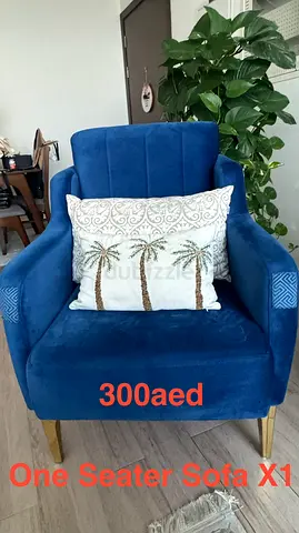 Blue Velvet One-Seater Armchair with Gold Legs - perfect Condition