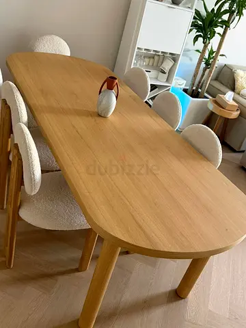 Solid Oak Dining Table with Rounded Ends - Seats 6 (chairs not included)