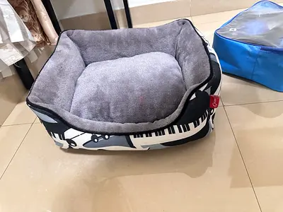 Soft rectangular pet bed - gently used, grey plush