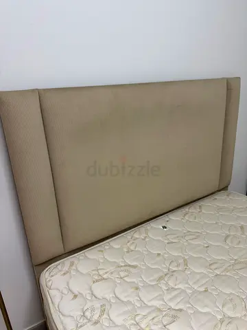 Beige Fabric Headboard and Queen Bed (mattress included)