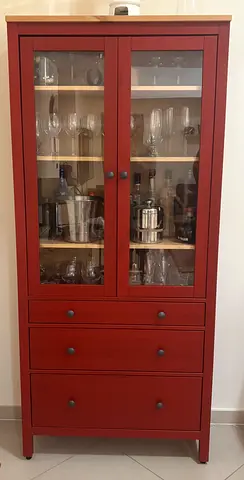 Ikea HEMNES glass door cabinet. Red