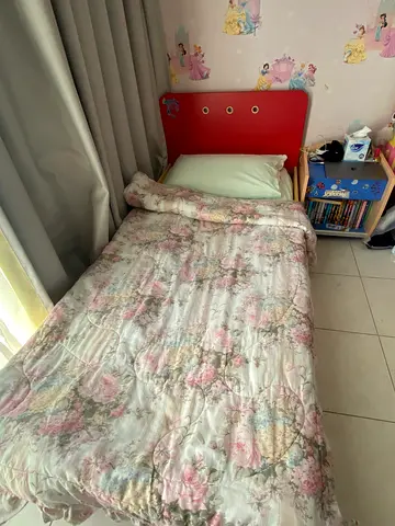 Single Toddler Bed with Headboard  and side table- Good Conditions