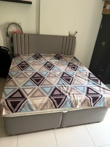 King Size Upholstered Storage Bed with Headboard — Good Condition