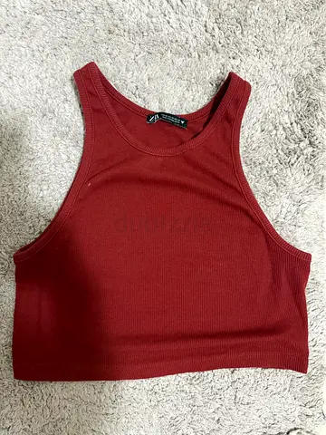 Zara Maroon Ribbed Crop Tank Top - Size S-m