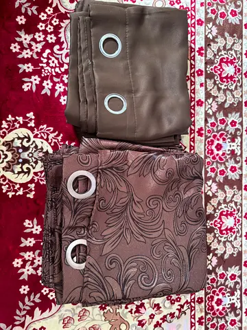 Set of 2 Brown Eyelet Curtains — Good Condition, Ready to Hang. Total 6 pieces.