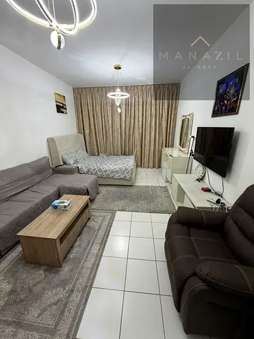 A furnished studio apartment in Al Taawun, very nice, excellent furnishings, ready to move in