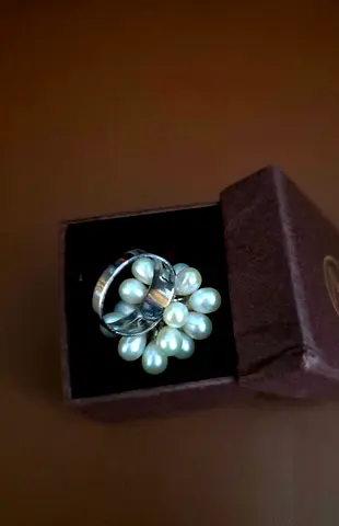 Finger Ring With Cluster of 100% Natural Pearls With High Luster. Adjustable Size. Worth Over AED 1K