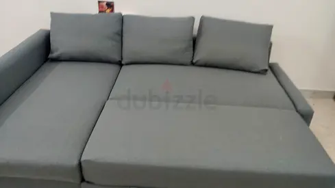Ikea Grey L-shaped Sofa Bed with storage