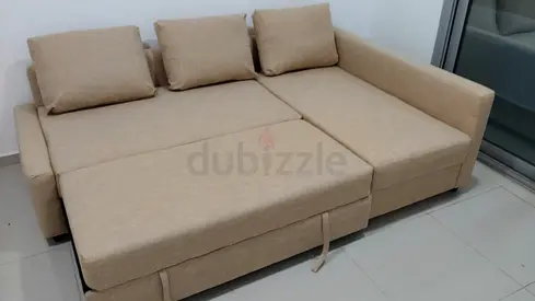 Ikea Beige Convertible Sofa Bed with Storage - Good Condition