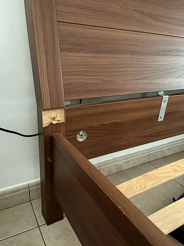 Giveaway deal- Queen IKEA bed frame, used, slightly chipped, slats. No structual damage