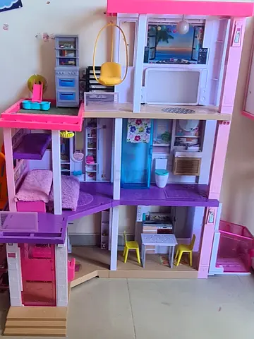 Large Pink  Purple Dollhouse Playset - 3-Storey with Furniture