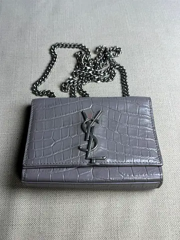 Saint Laurent-inspired grey croc-embossed chain shoulder bag (small) - gently used