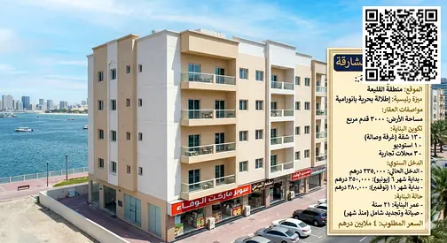 🏢 بناية للبيع – الشارقة / منطقة القليعة 🌊 إطلالة بحرية مميزة  📍 الموقع: الشارقة – القليعة 📐 مساحة الأرض: 3000 قدم  🔹 تفاصيل البناية:  * 13 غرفة و