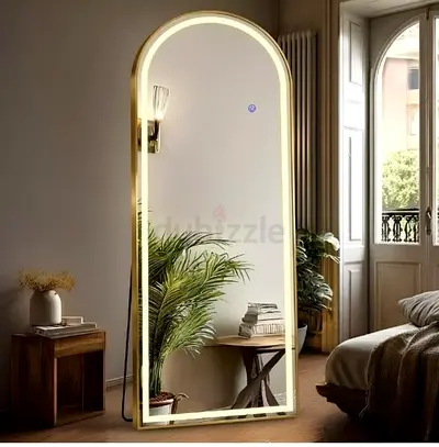 Arched Full Length Mirror with Lights, 160x50cm LED Full Length Mirror with Stand