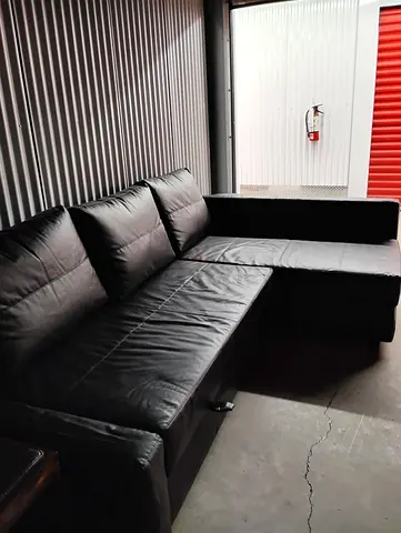 Black L-shaped Faux Leather Sofa - Right Chaise